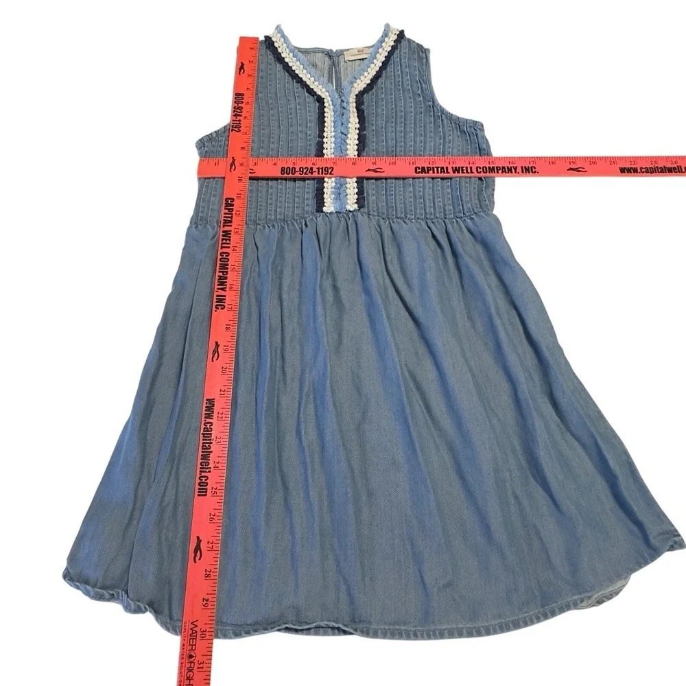 Vineyard Vines Girls Denim Chambray‎ Pintuck Dress Large Sundress Beach Preppy